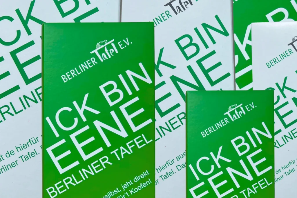 Berliner Tafel Schokolade. Packiging "Ick bin eene Berliner Tafel"