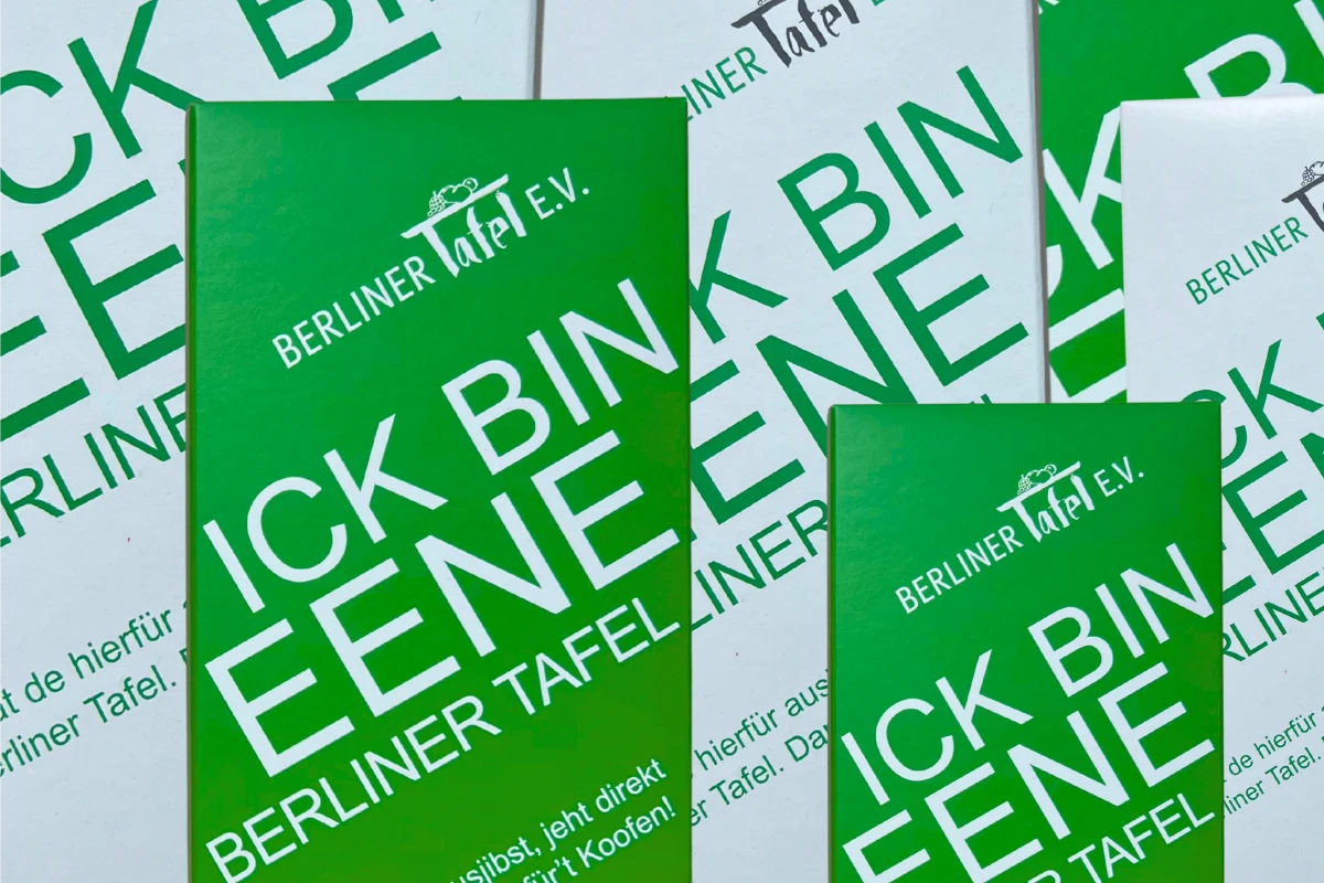 Berliner Tafel Schokolade. Packiging "Ick bin eene Berliner Tafel"